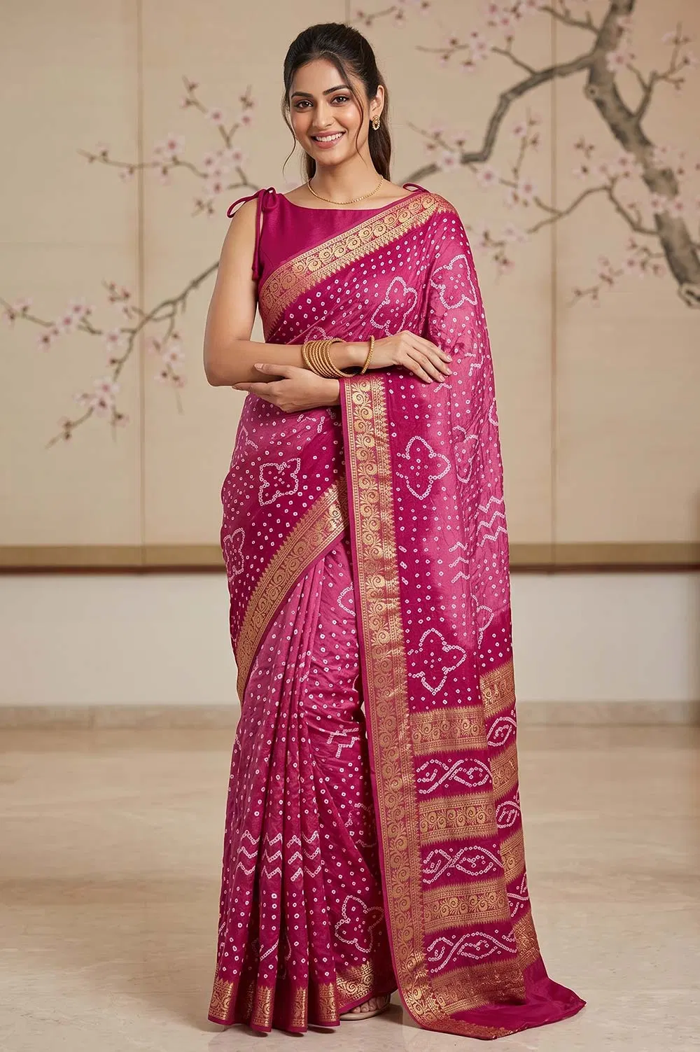 Jamnagari Bandhani Art Silk Saree
