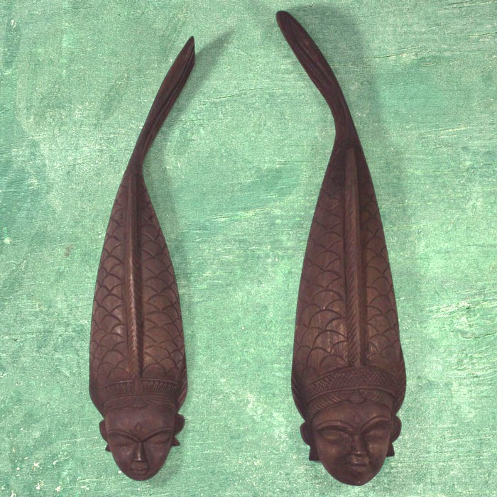 Kushmandi Wooden Mask Fish Couple (16 & 15 Inches)