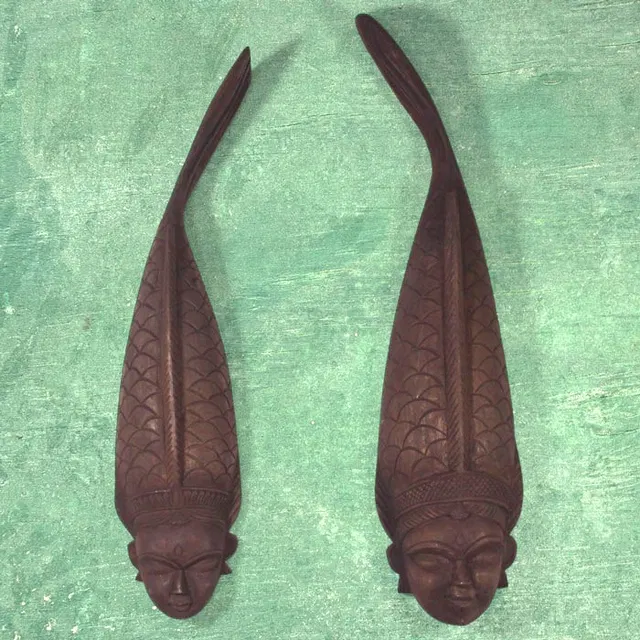 Kushmandi Wooden Mask Fish Couple (16 & 15 Inches)