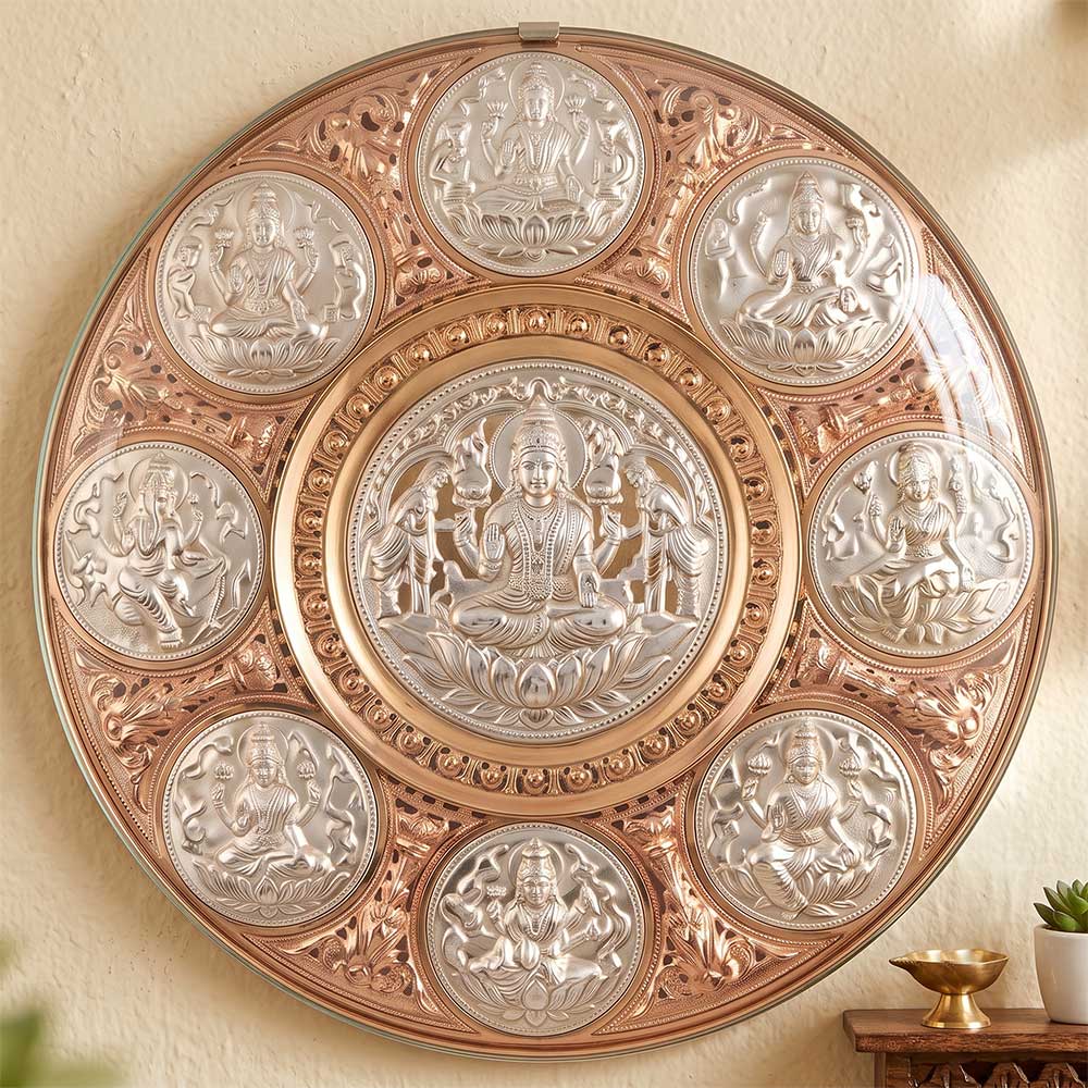 Ashta Lakshmi With Lakshmi Tri-Metal Thanjavur Art Plate (12 Inch)