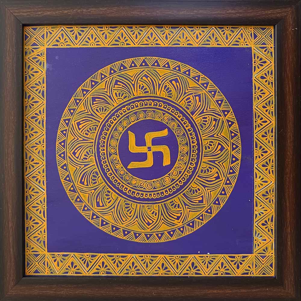 Uttarakhand Aipan Art on Wood (14x14) Inches