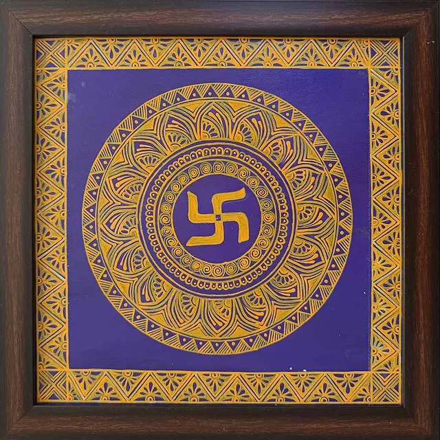 Uttarakhand Aipan Art on Wood (14x14) Inches