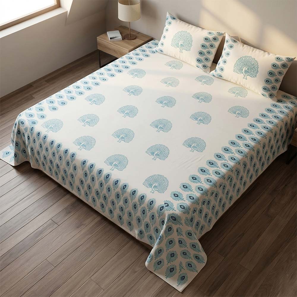Bagru Hand Block Printed Premium Bedsheet Set (8.8x8.8)ft