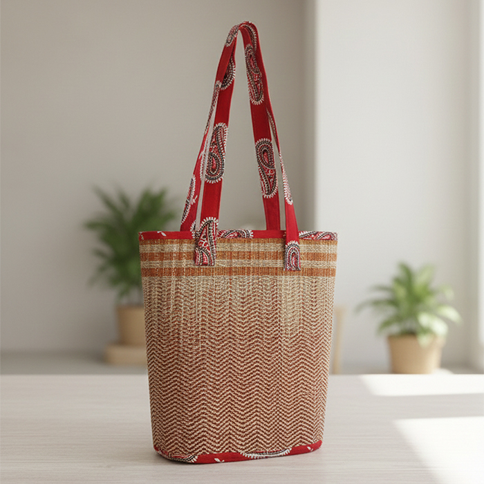 Madurkathi Grass Handmade Bag (12x12 Inches)