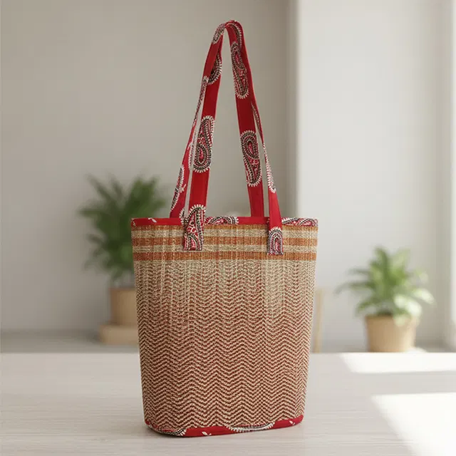 Madurkathi Grass Handmade Bag (12x12 Inches)