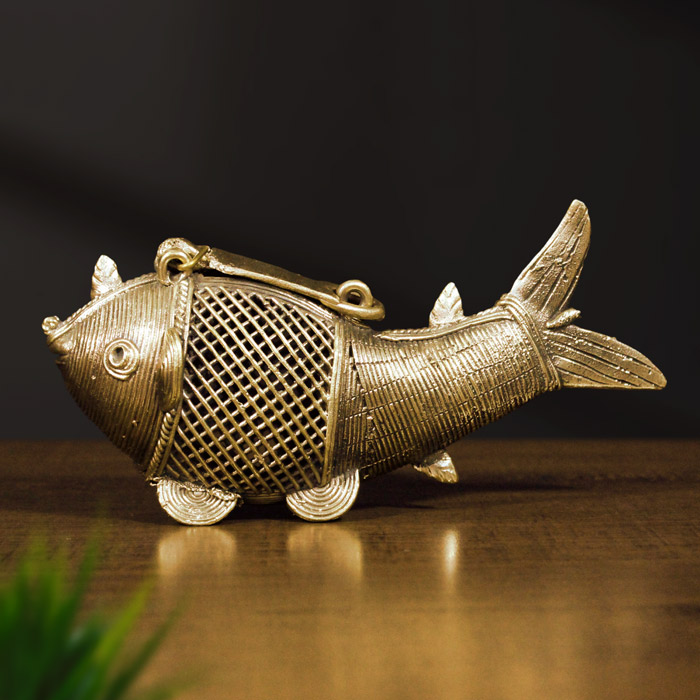 Odisha Brass & Bell Metal (Dhokra) Fish Coin Box (8.2 Inches)