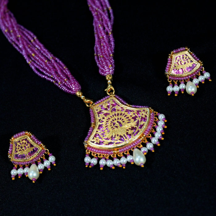 Thewa Pink Peacock Arch 23kt Gold Jewellery Set