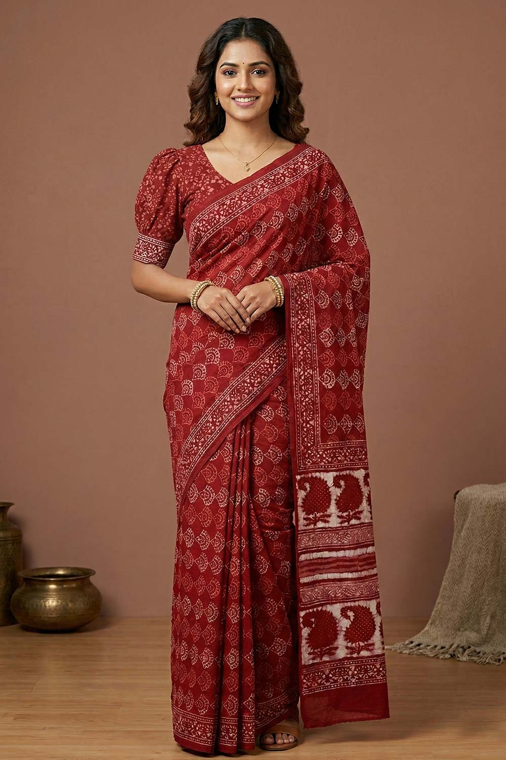 Bagru Hand Block Print Cotton Saree