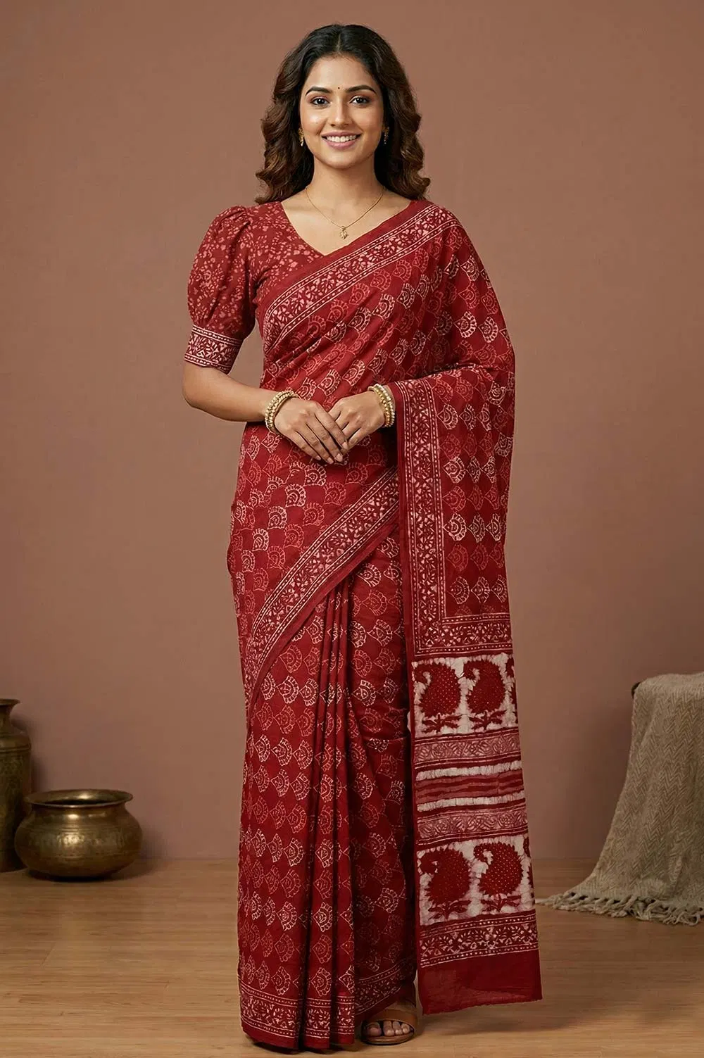 Bagru Hand Block Print Cotton Saree