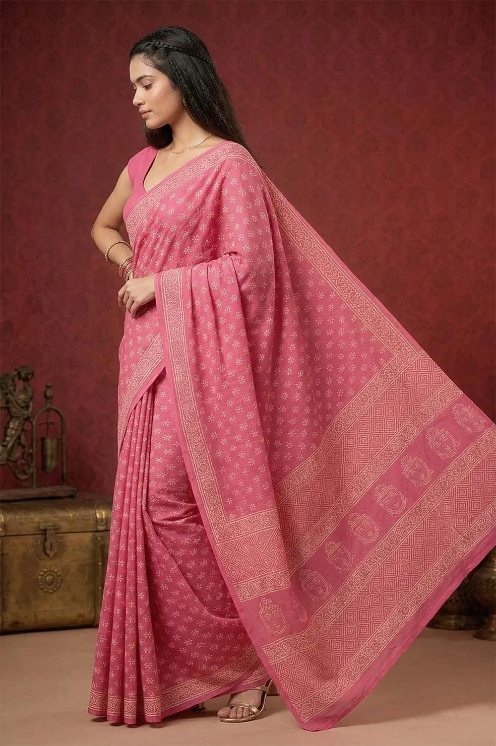 Bagru Hand Block Print Cotton Saree