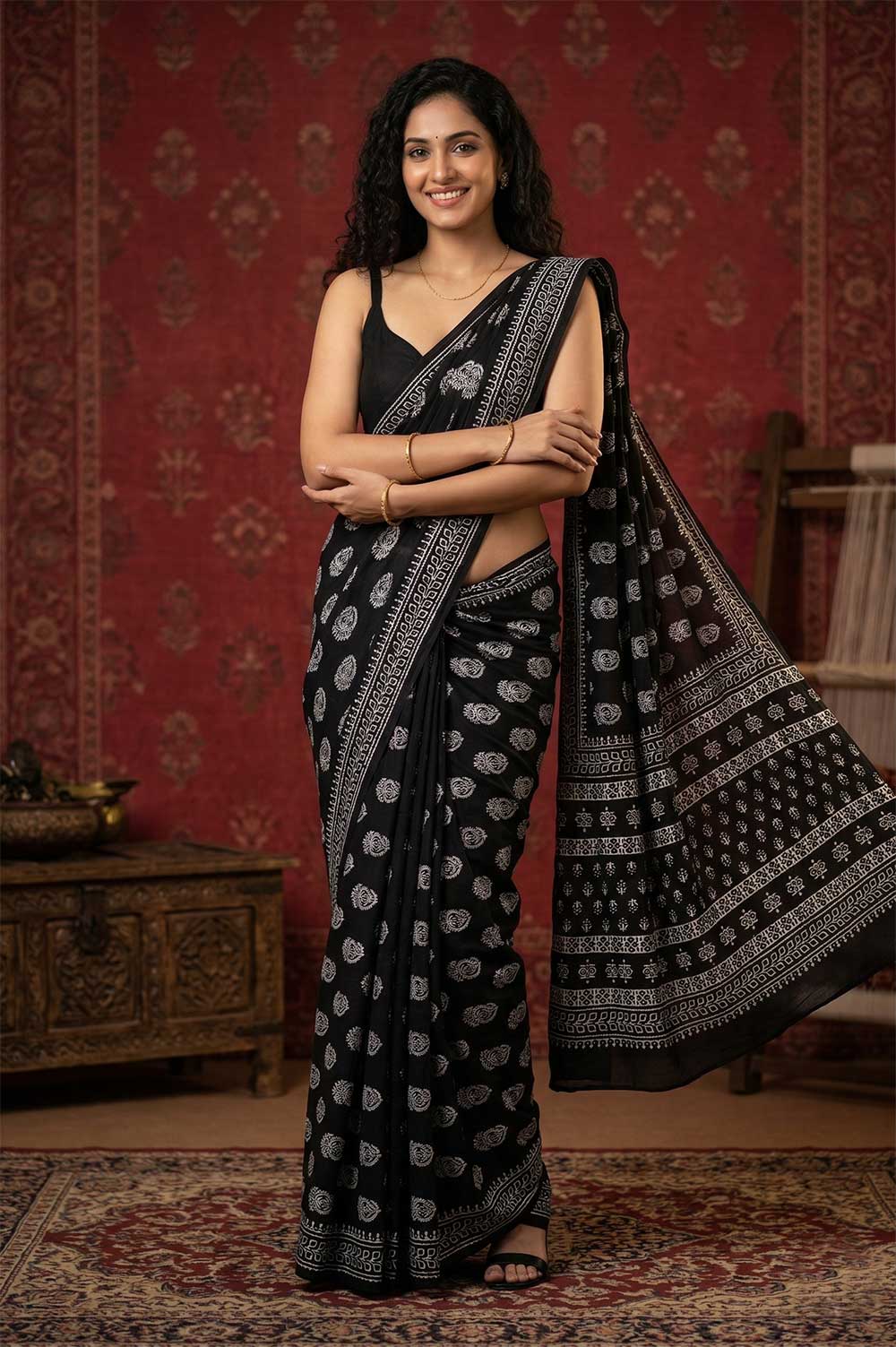Bagru Hand Block Print Cotton Saree