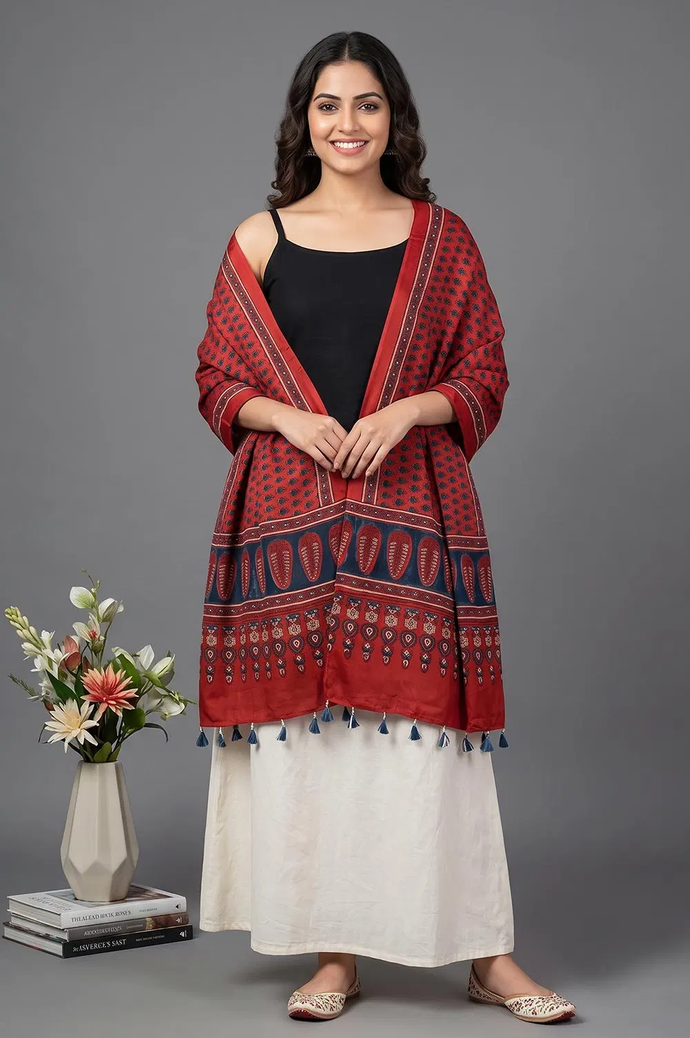 Kutch Ajrakh Hand Block Print Modal Silk Crepe Stole