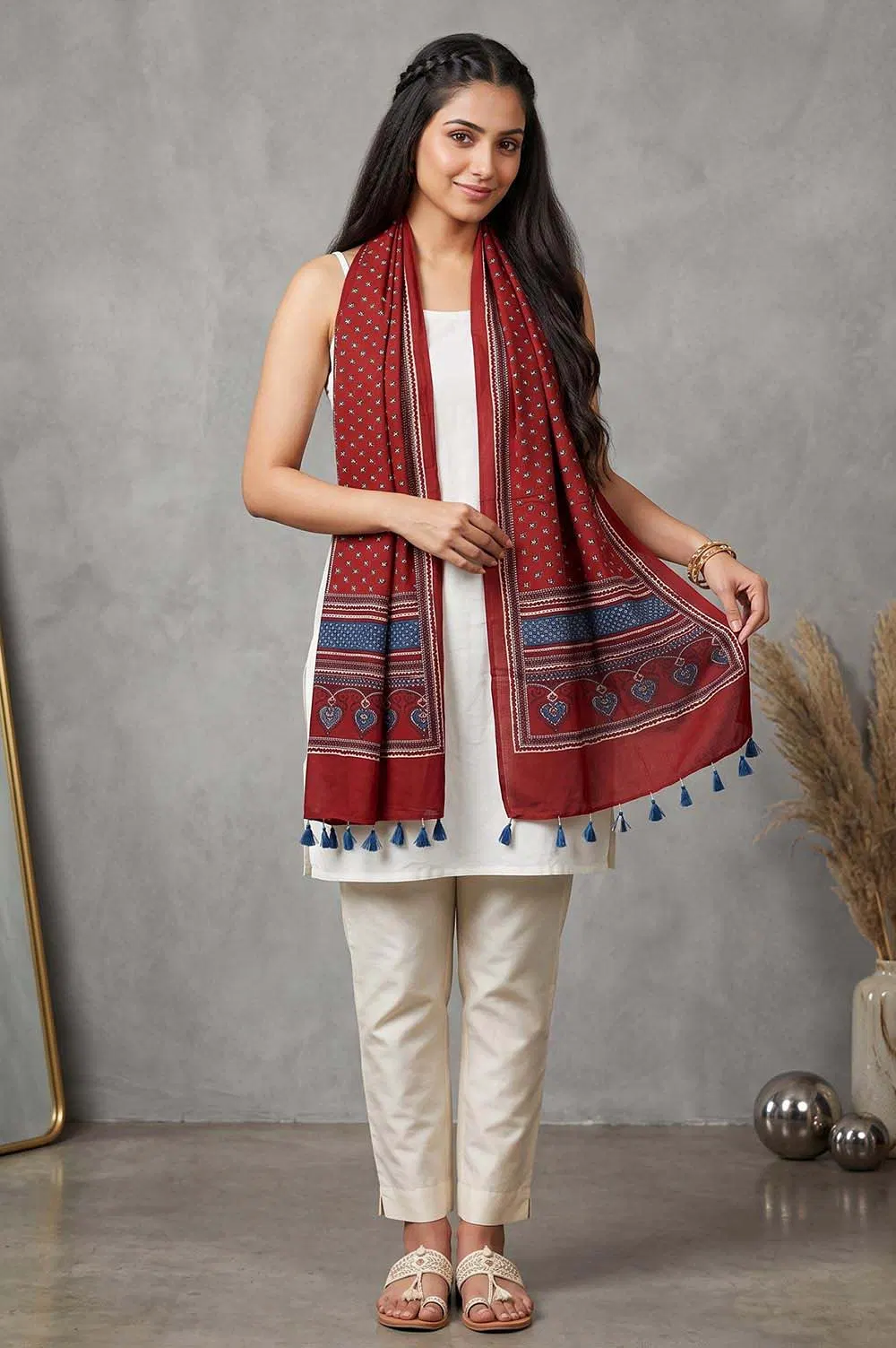 Kutch Ajrakh Hand Block Print Modal Silk Crepe Stole