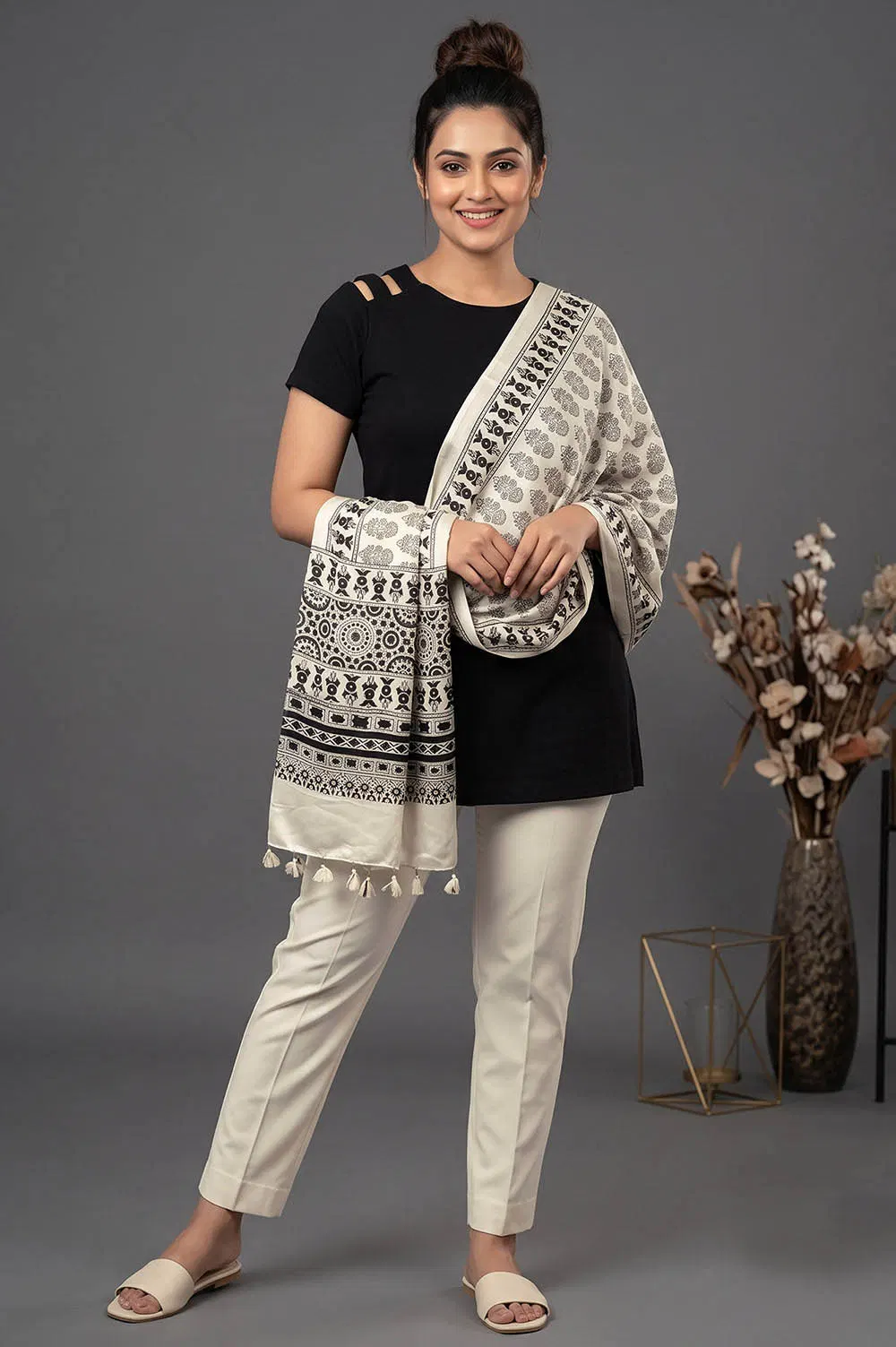 Kutch Ajrakh Hand Block Print Modal Silk Crepe Stole
