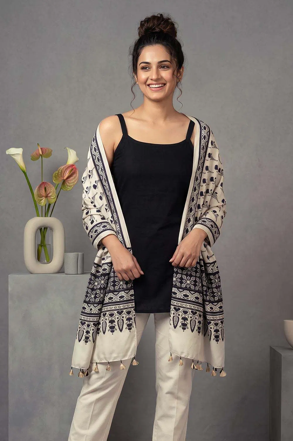 Kutch Ajrakh Hand Block Print Modal Silk Crepe Stole