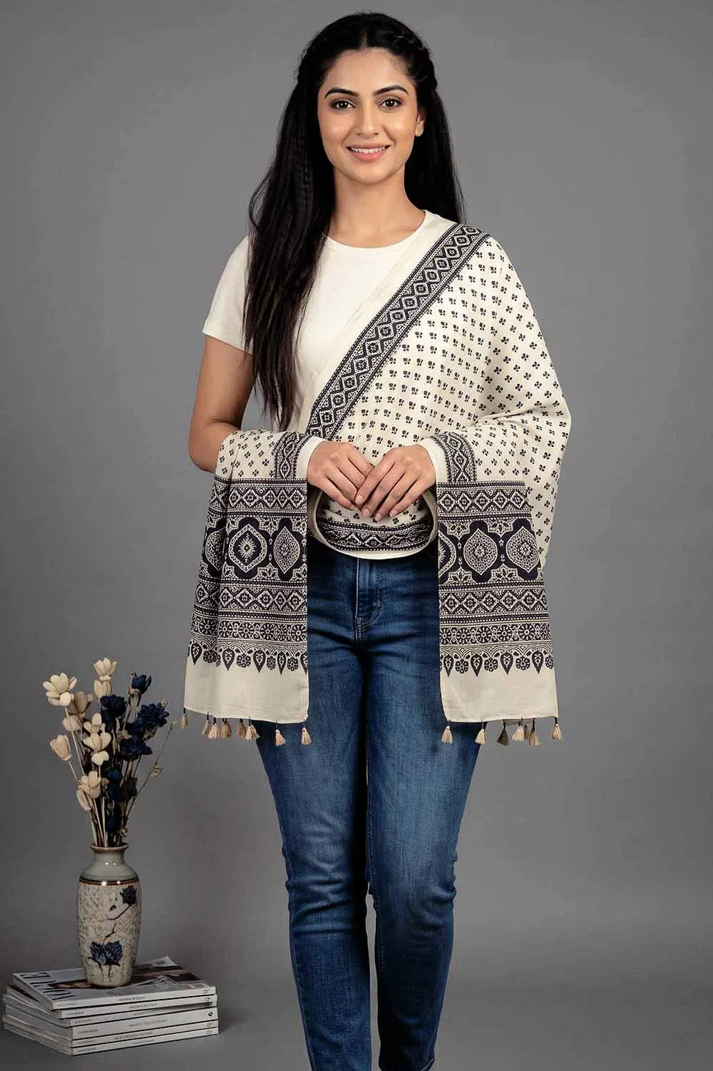 Kutch Ajrakh Hand Block Print Modal Silk Crepe Stole
