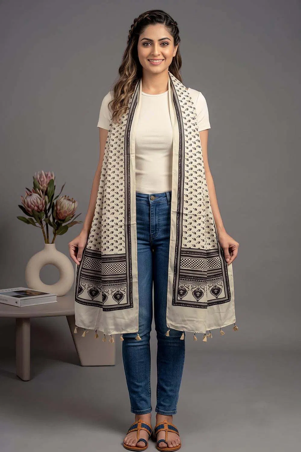 Kutch Ajrakh Hand Block Print Modal Silk Crepe Stole