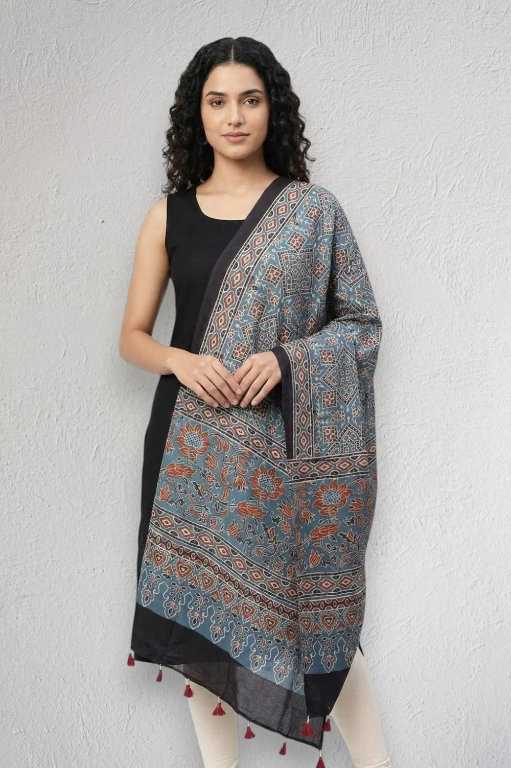 Kutch Ajrakh Hand Block Print Modal Silk Crepe Stole
