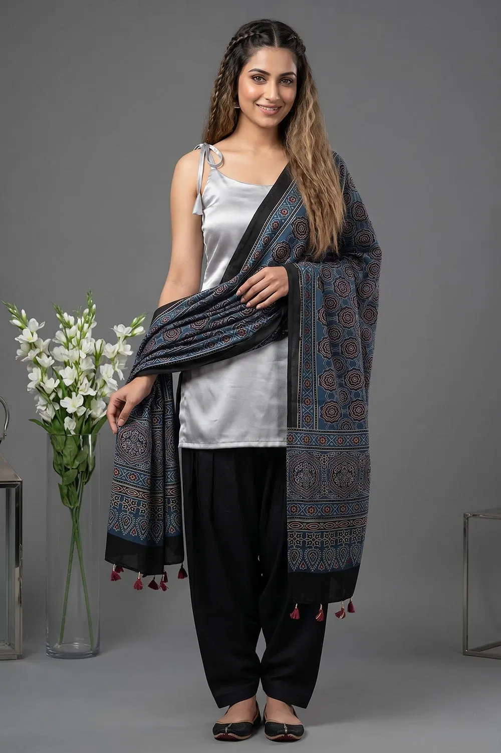 Kutch Ajrakh Hand Block Print Modal Silk Crepe Stole