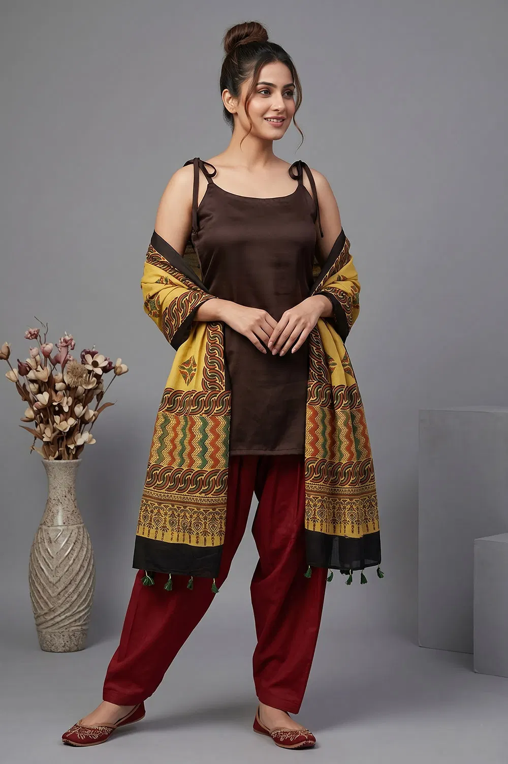 Kutch Ajrakh Hand Block Print Modal Silk Crepe Stole