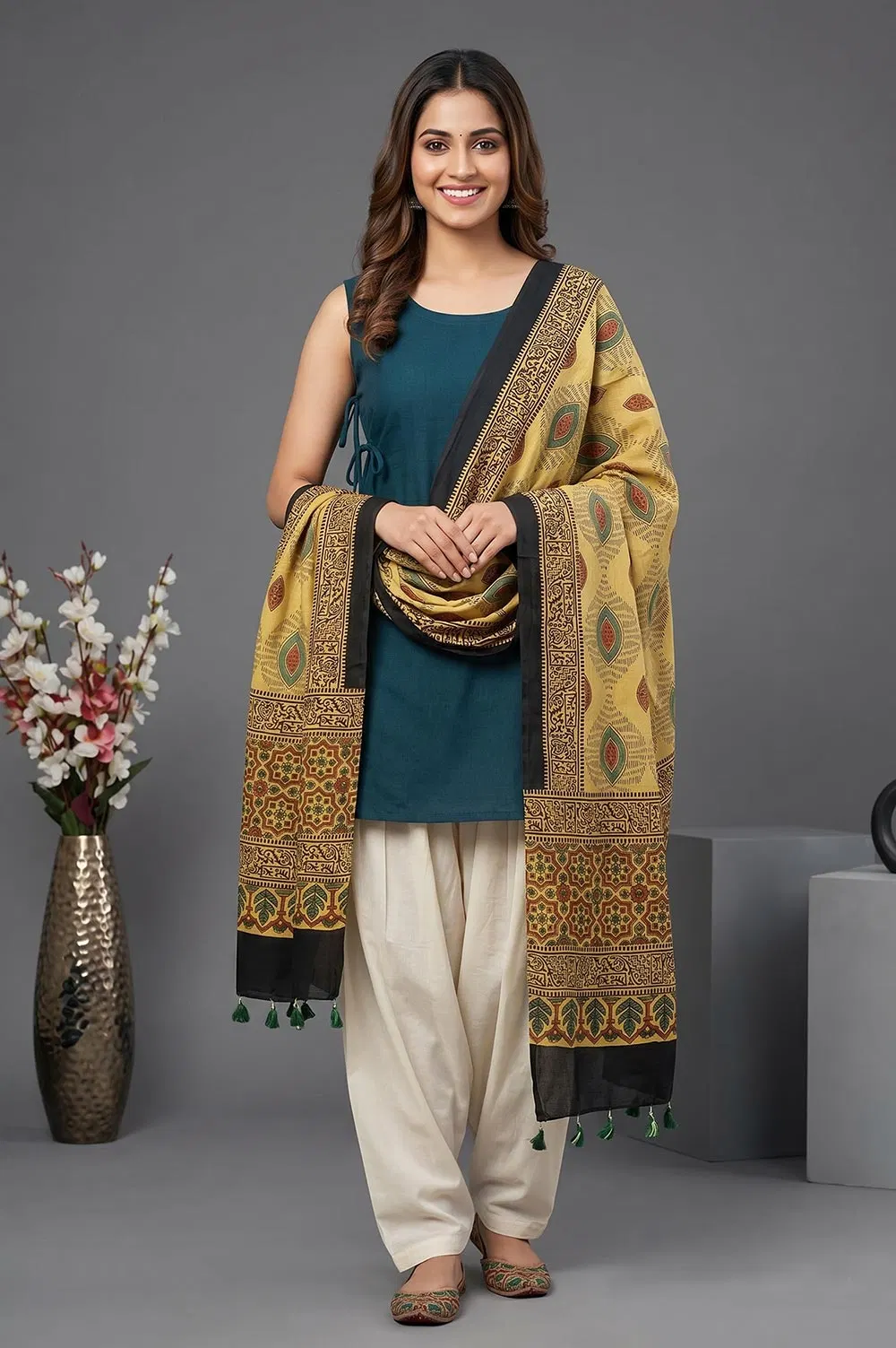 Kutch Ajrakh Hand Block Print Modal Silk Crepe Stole