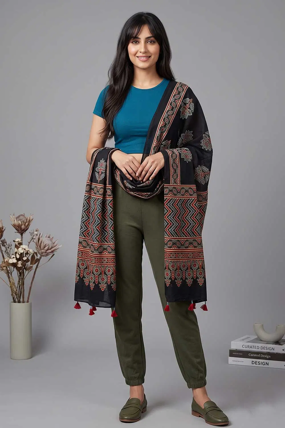 Kutch Ajrakh Hand Block Print Modal Silk Crepe Stole