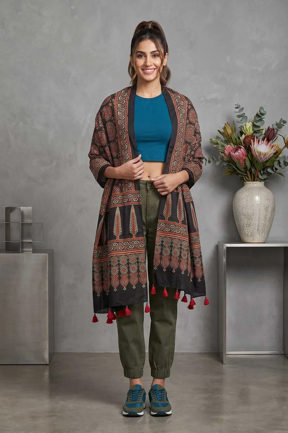 Kutch Ajrakh Hand Block Print Modal Silk Crepe Stole