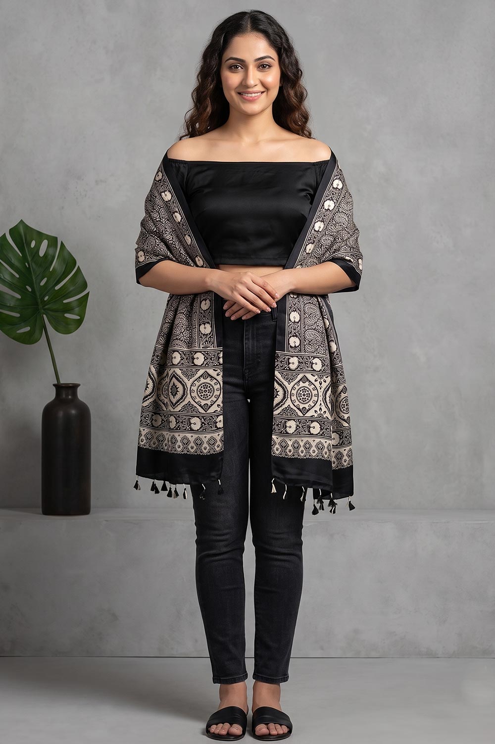 Kutch Ajrakh Hand Block Print Modal Silk Crepe Stole