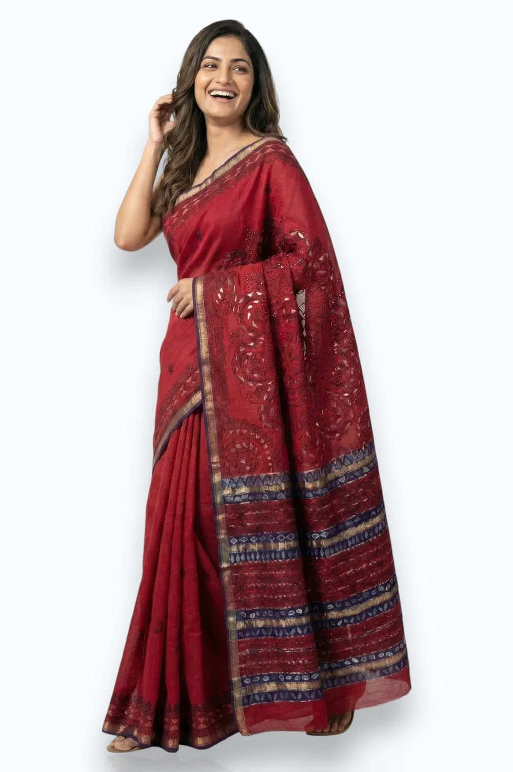 Maheshwar Handloom Cotton-Silk Saree with Madhubani Hand Painting