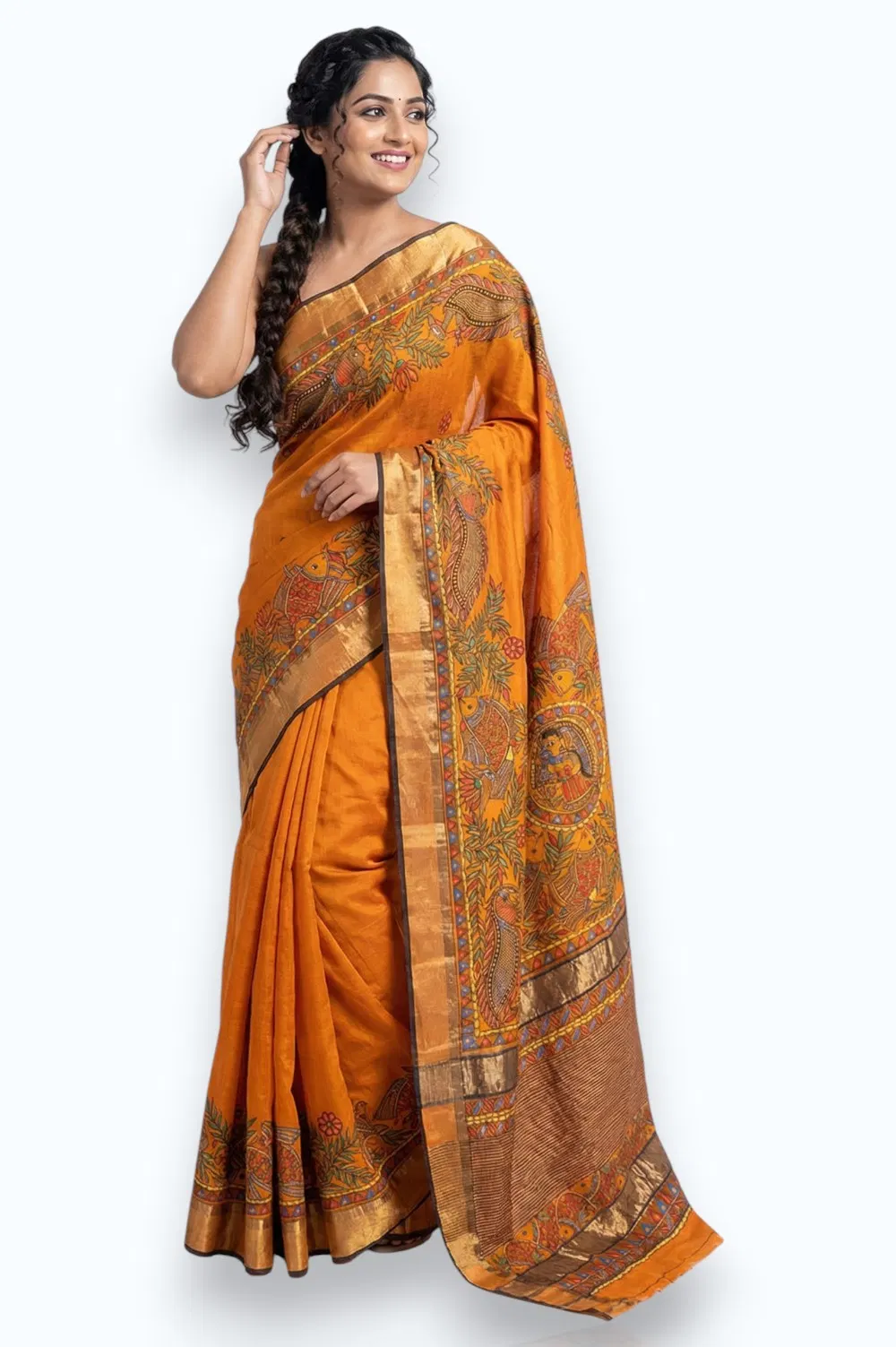 Maheshwar Handloom Cotton-Silk Saree with Madhubani Hand Painting