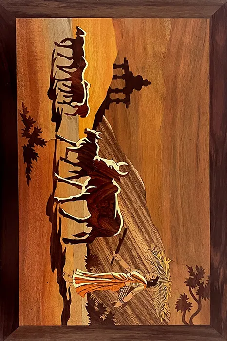 Mysore Rose Wood Inlay - Cow Grazing (18*12)