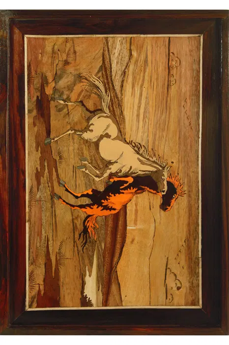 Mysore Rose Wood Inlay - Horse Playing (19*13) Inches