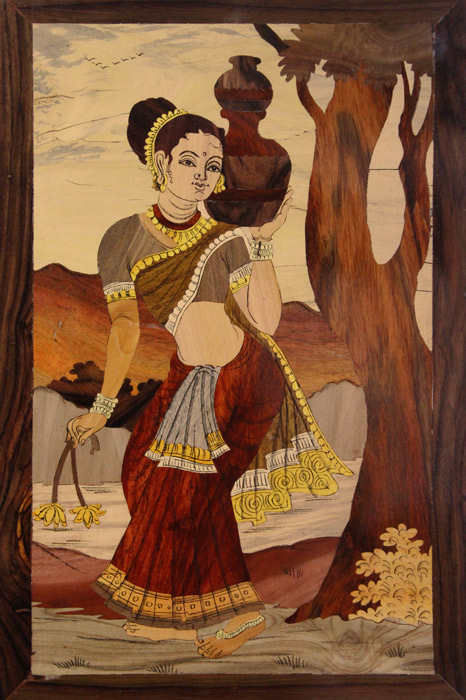 Mysore Rose Wood Inlay - Women Carrying Water (12*18) Inches