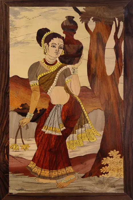 Mysore Rose Wood Inlay - Women Carrying Water (12*18) Inches