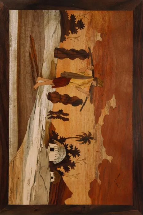 Mysore Rose Wood Inlay - Man Carrying Water (18*12) Inches