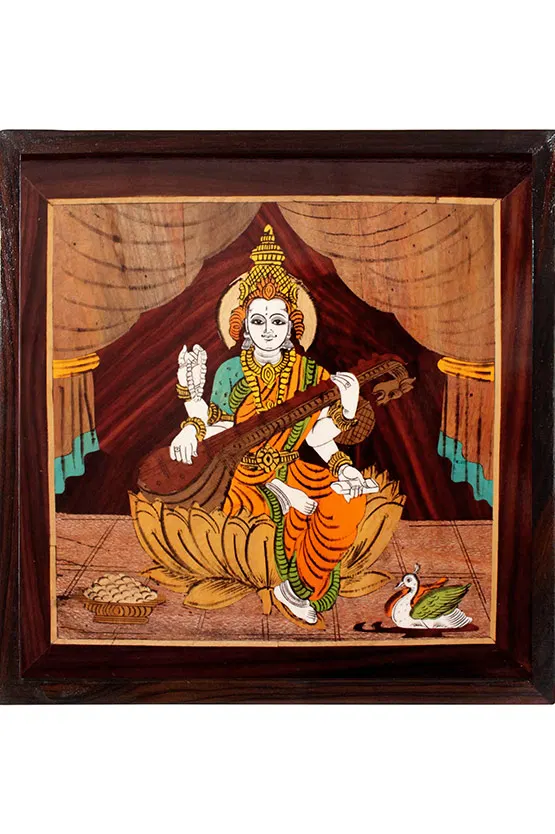 Mysore Rose Wood Inlay - Saraswati (13*13) Inches