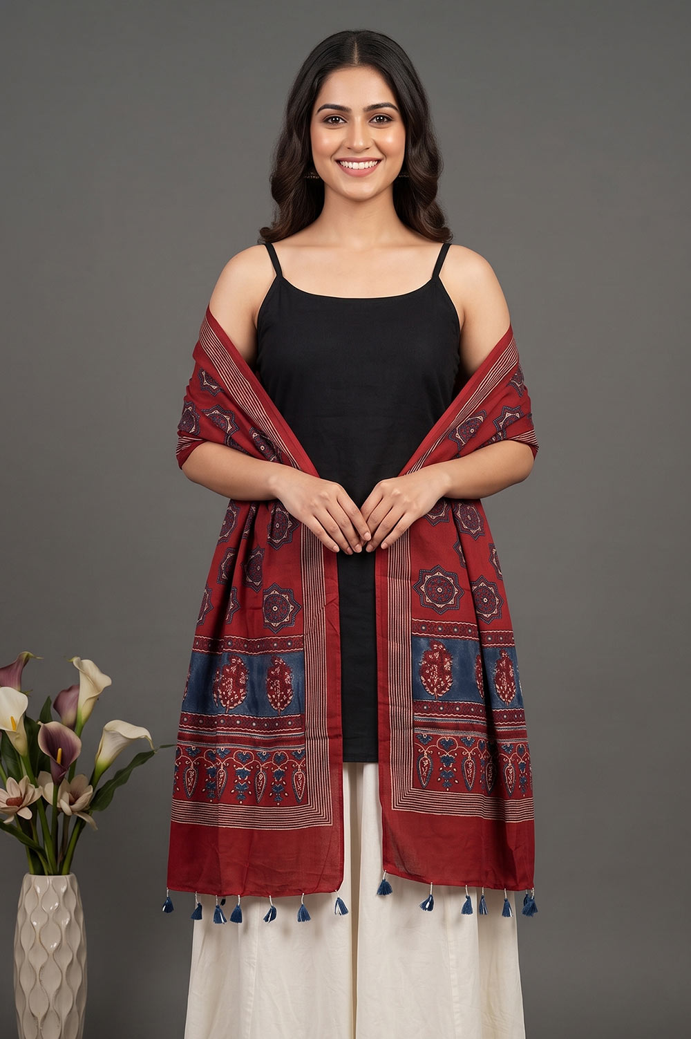 Kutch Ajrakh Hand Block Print Modal Silk Crepe Stole