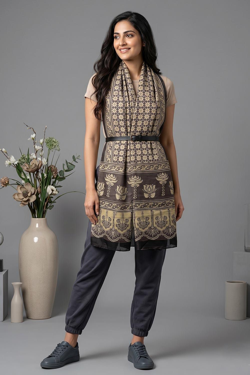 Kutch Ajrakh Hand Block Print Modal Silk Crepe Stole