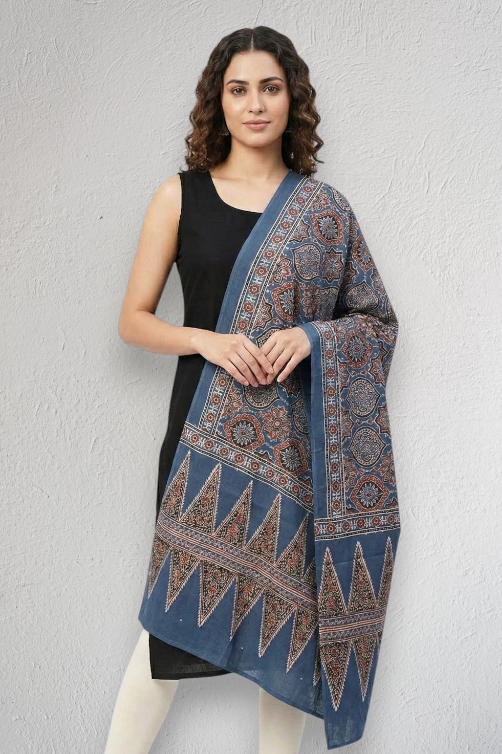 Kutch Ajrakh Hand Block Print Modal Silk Crepe Stole