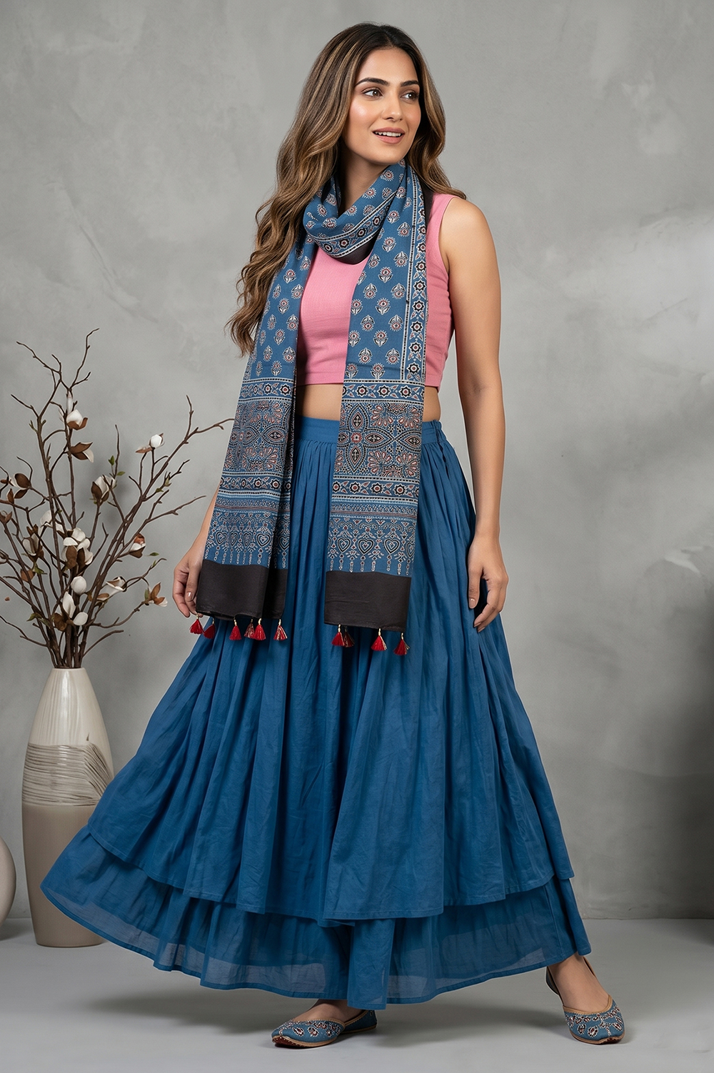 Kutch Ajrakh Hand Block Print Modal Silk Crepe Stole