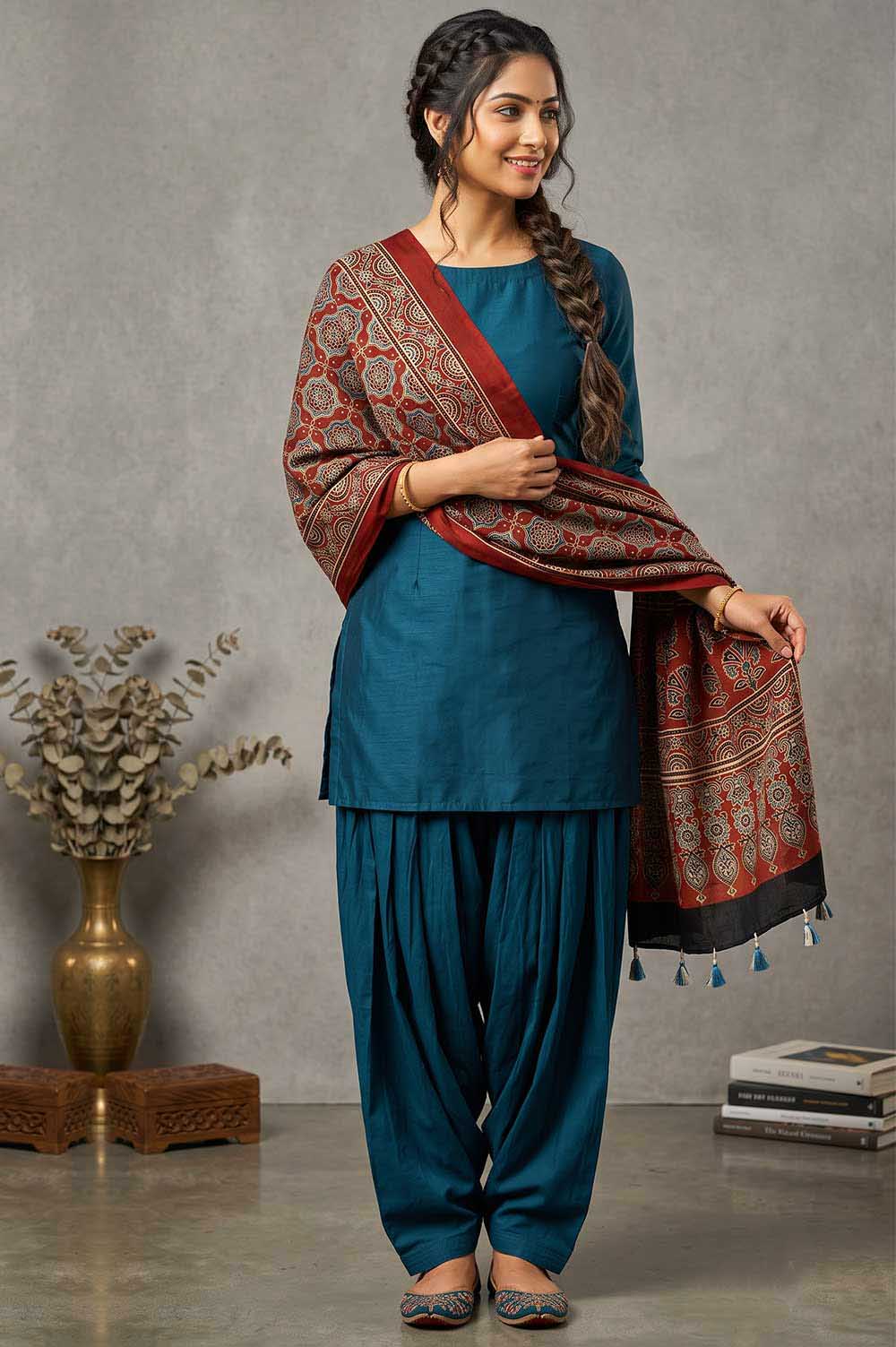 Kutch Ajrakh Hand Block Print Modal Silk Crepe Stole