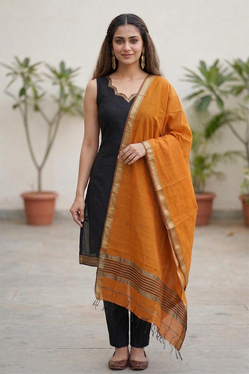 Maheshwar Handloom Cotton-Silk Kurti & Dupatta Set (Unstitched)