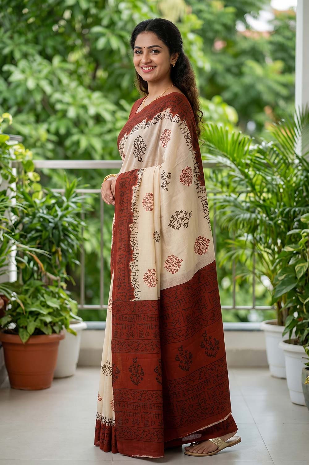 Bagru Hand Block Print Cotton Saree
