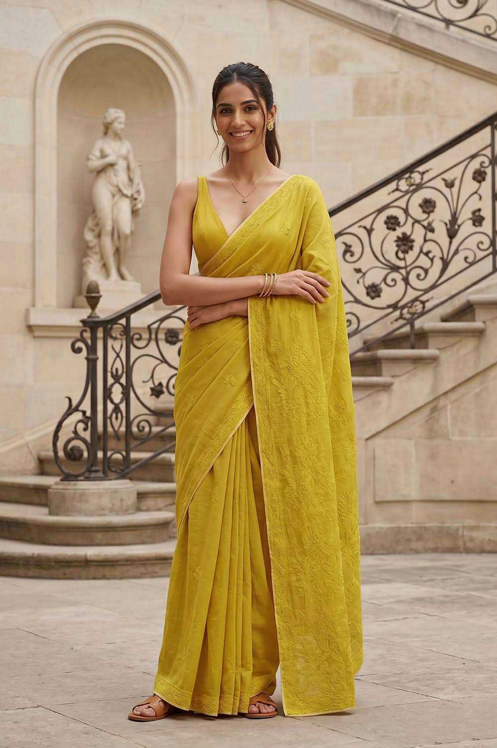 Lucknow Chikankari Hand Embroidered Saree