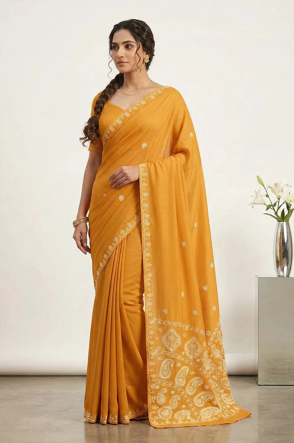 Lucknow Chikankari Hand Embroidered Saree