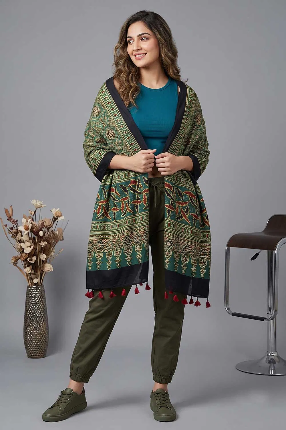 Kutch Ajrakh Hand Block Print Modal Silk Crepe Stole