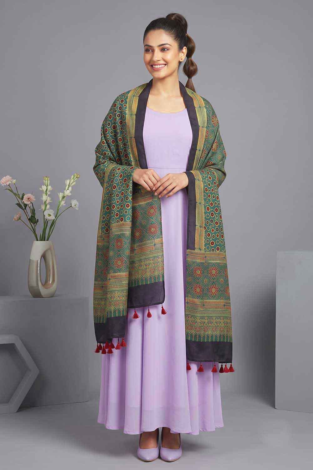Kutch Ajrakh Hand Block Print Modal Silk Crepe Stole
