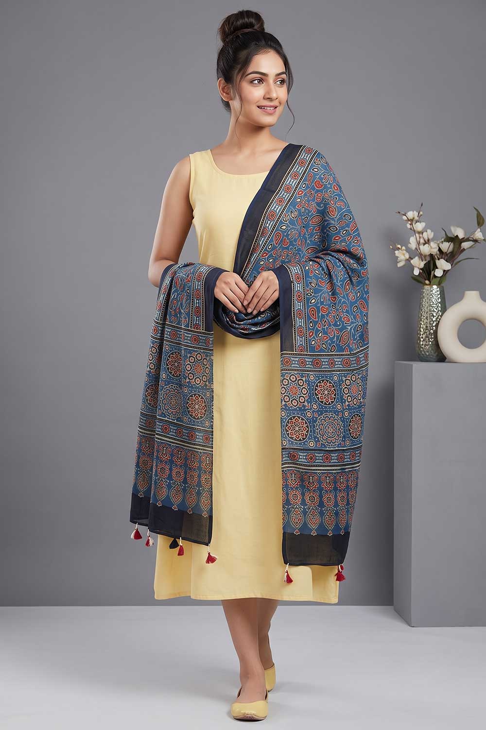 Kutch Ajrakh Hand Block Print Modal Silk Crepe Stole