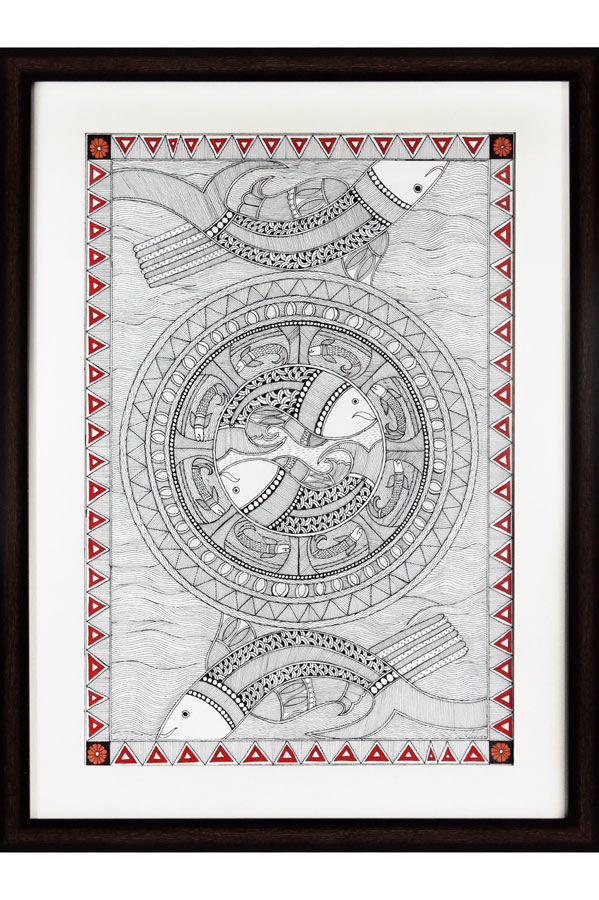 Madhubani Painting Fishes (20x27) Inches