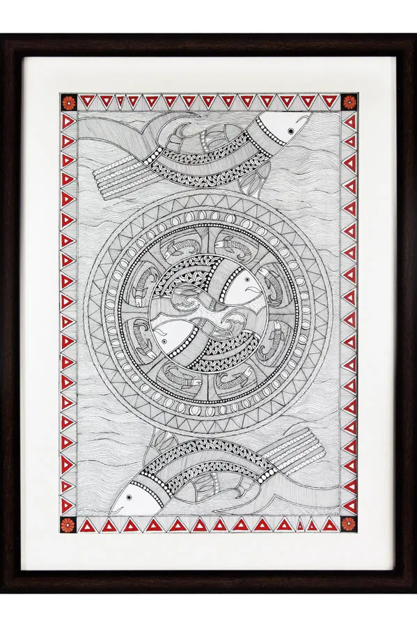 Madhubani Painting Fishes (20x27) Inches
